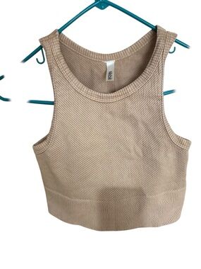 Nikibiki Beige Ribbed Crop Tank Top Seamless Stretch Fitted Sleeveless Basic